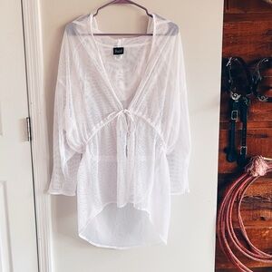 Dotti White Mesh Swim Cover-Up with Tie Front